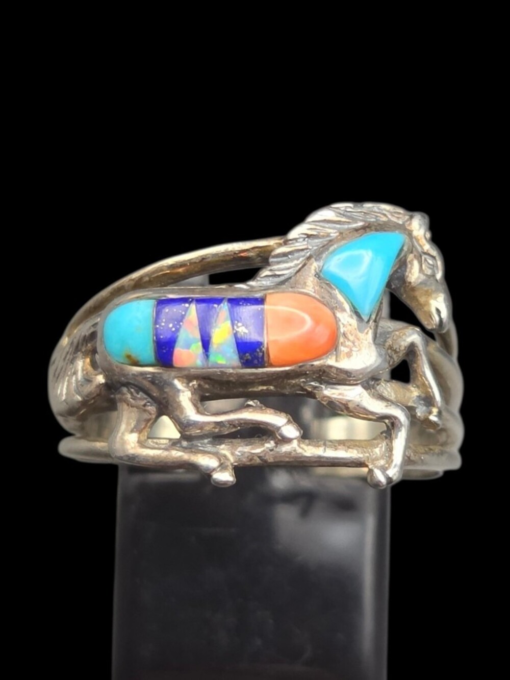 Sterling Silver Multi-Stone Dragon Ring with Turquoise and Coral Inlay 9